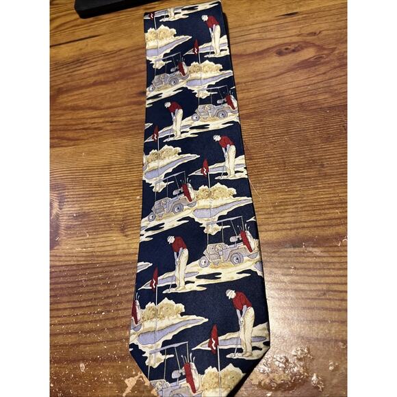 Kai Long Vintage Mens Tie Hand-Made Silk Necktie Golfer Golf Print RARE - Picture 7 of 7